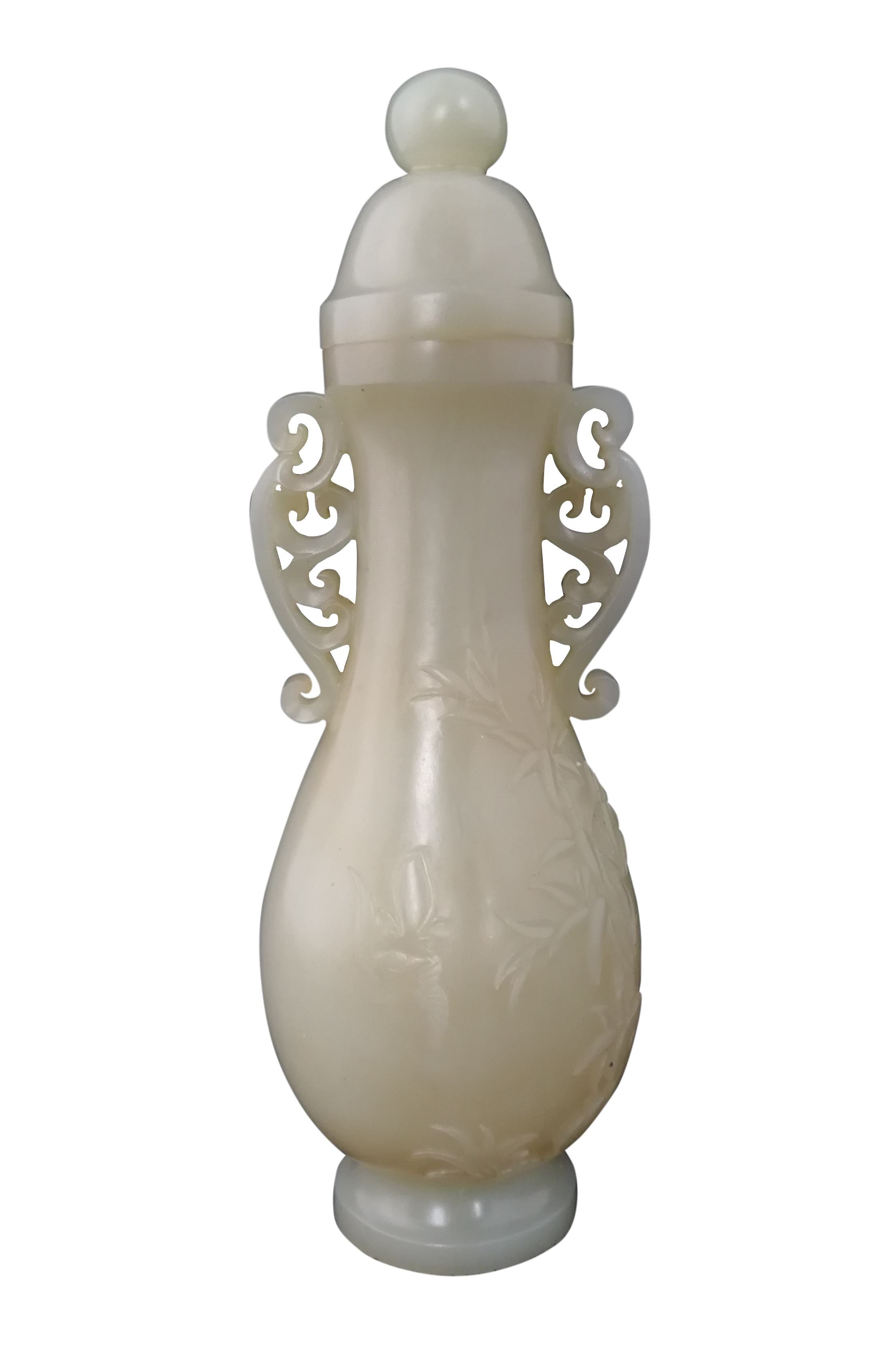 和田玉花卉双耳卷云纹玉瓶