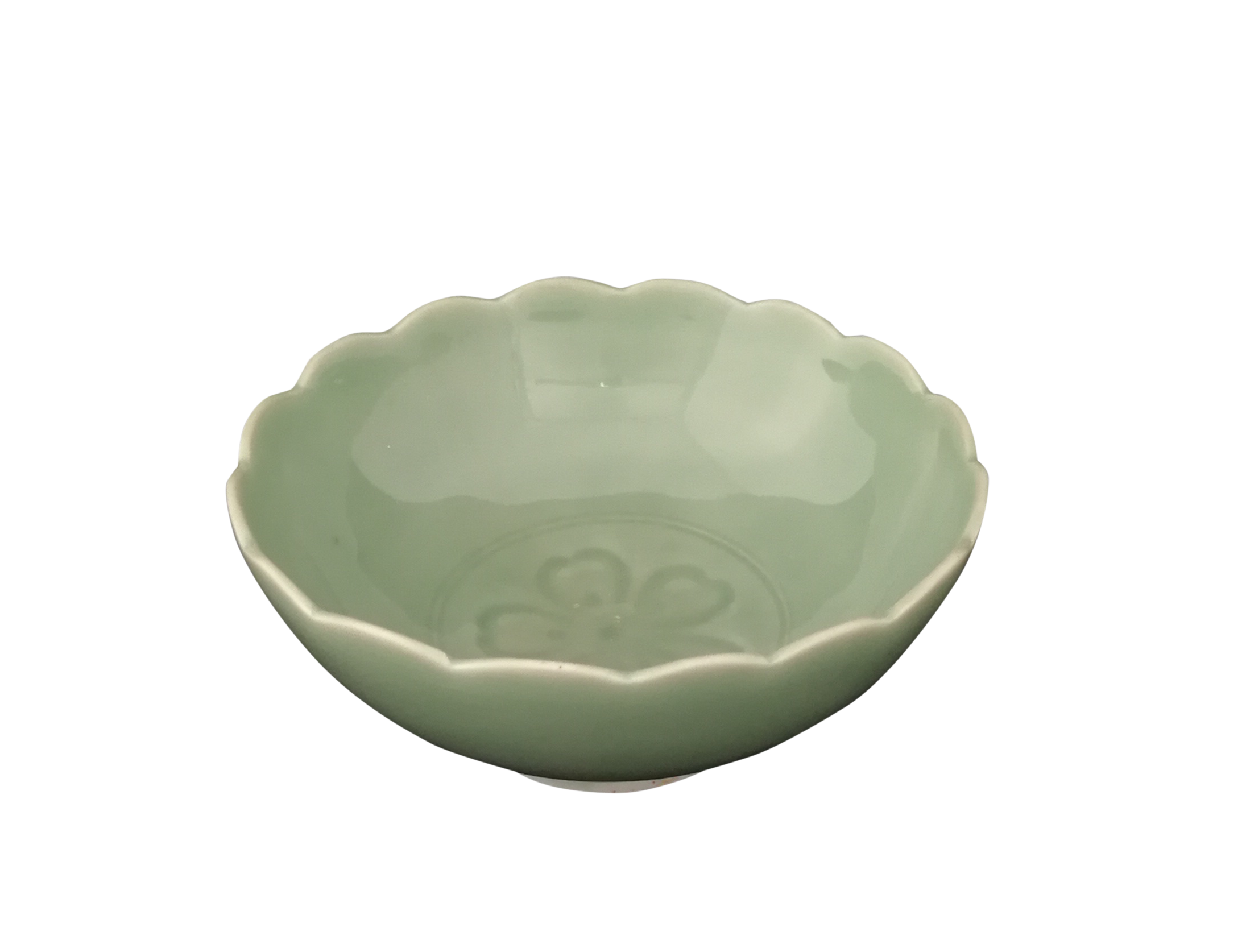 豆青印花花口碗