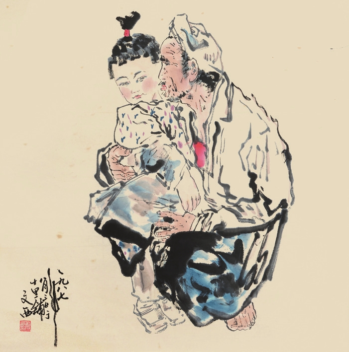 刘文西 老人孩童 立轴