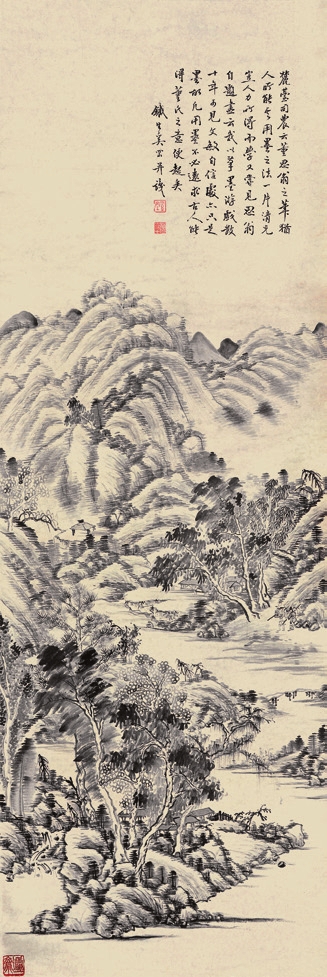 吴岡 山水 纸轴