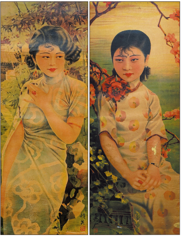 民国杭穉英、吴志厂作 美女广告画一组2件 民国杭穉英、吴志厂作 美女广告画一组2件