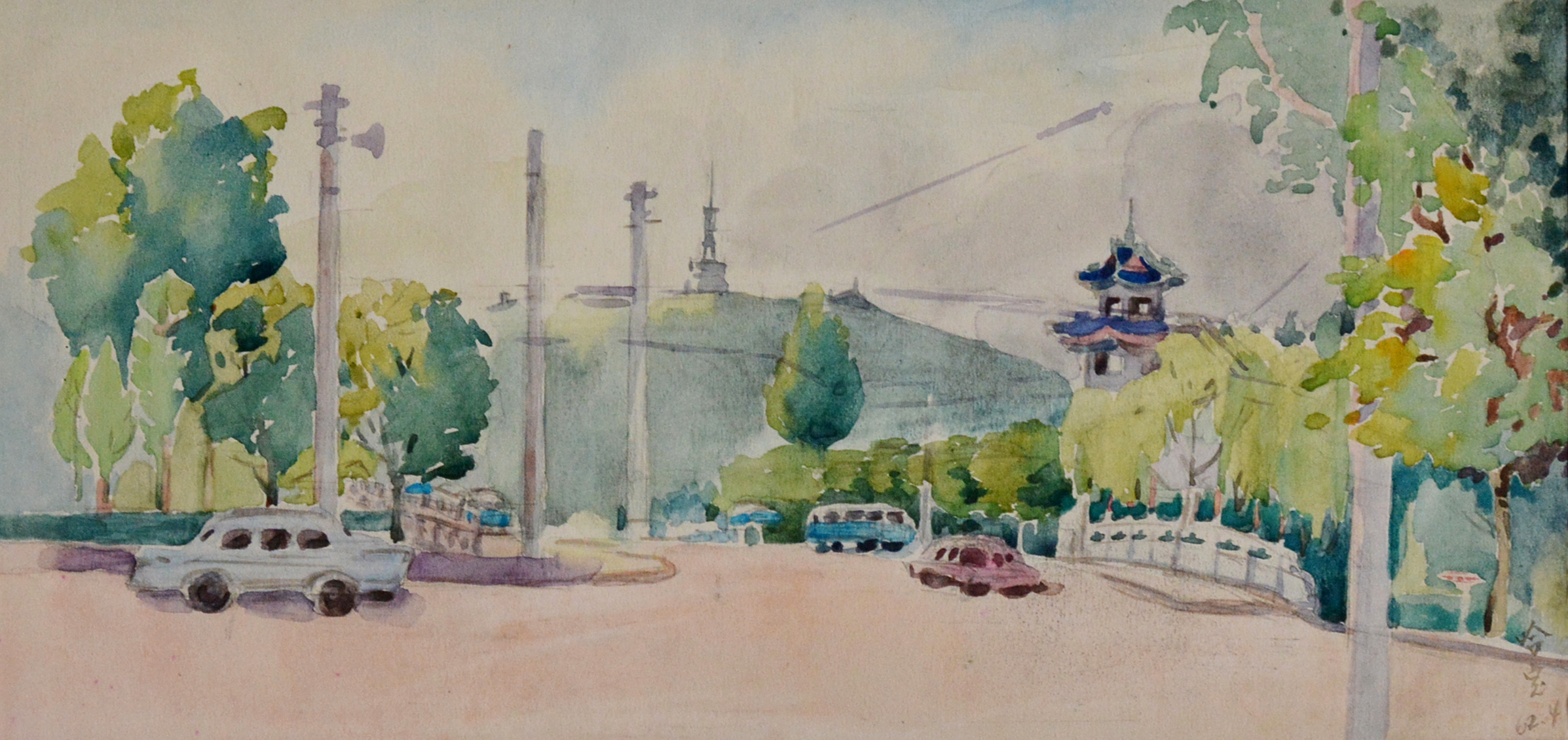 哈定   公园(水彩) 