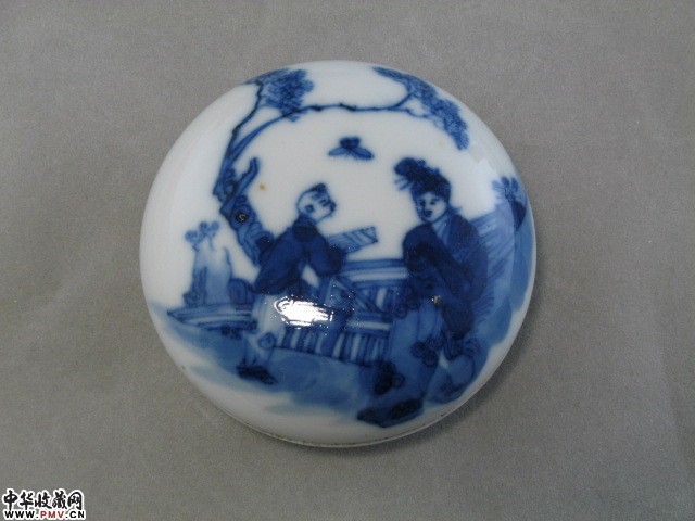 清末青花印盒---三娘教子(2)