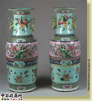 粉彩花鸟瓶一对