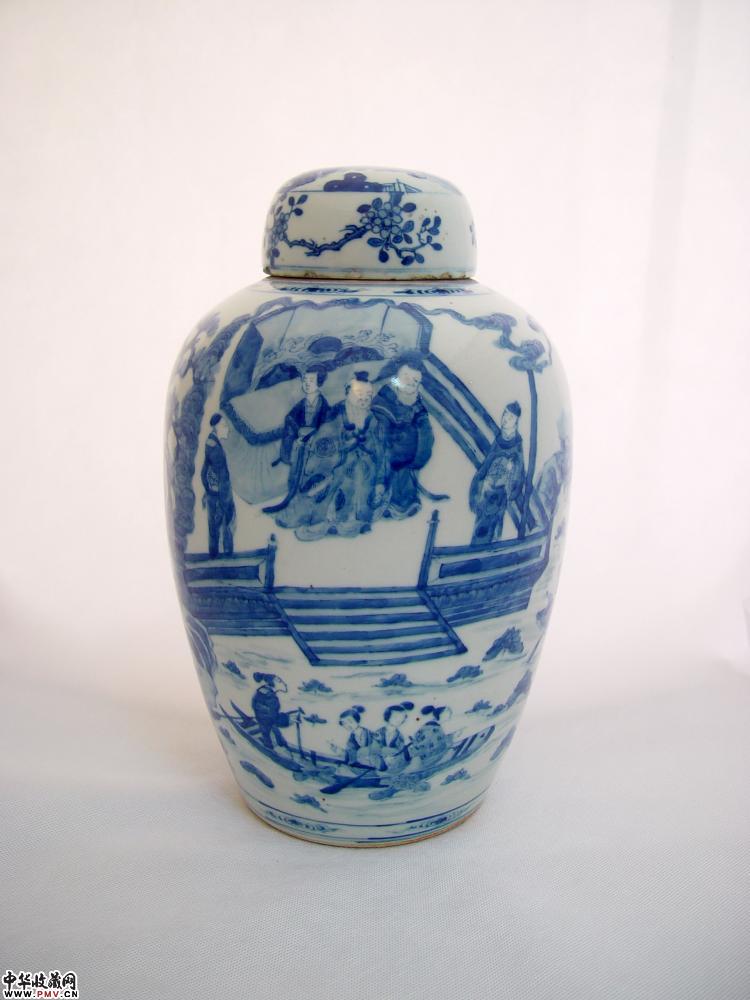 清光绪青花人物罐