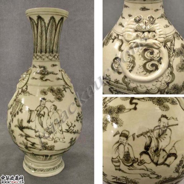 明早期青花人物盘口瓶