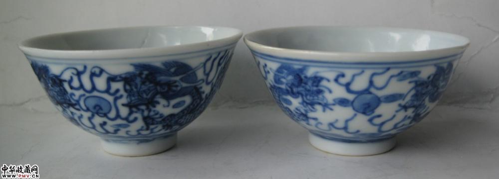 清光绪双龙喜珠纹青花小盅(一对) 清光绪双龙喜珠纹青花小盅(一对)