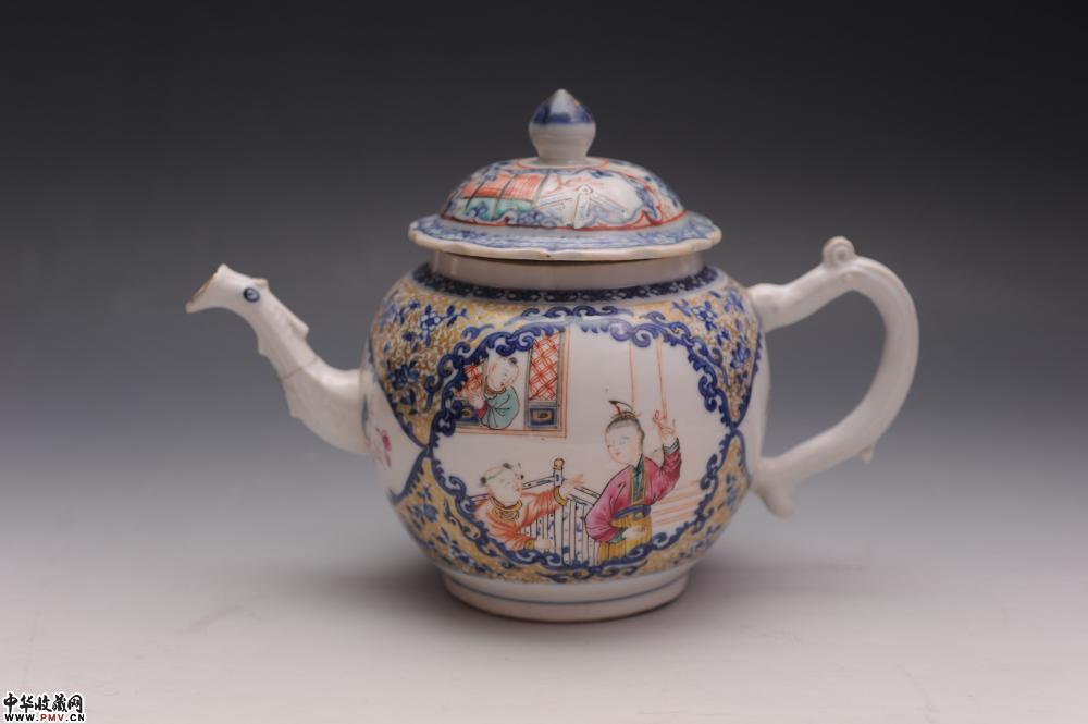 清乾隆粉彩开光人物故事壶