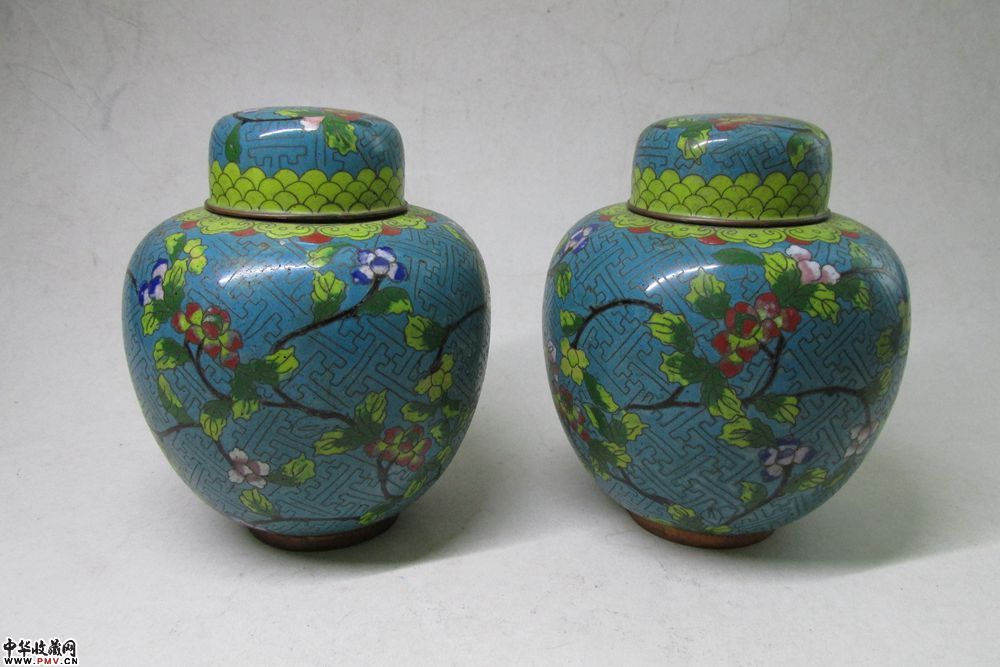 清末民初 景泰蓝盖罐一对