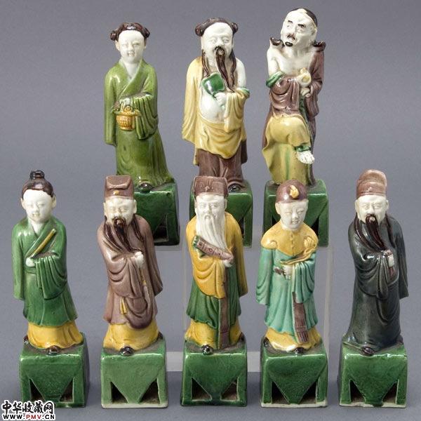 清光绪素三彩雕瓷八仙过海
