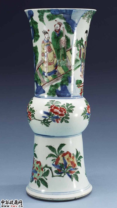 康熙青花五彩人物纹花觚