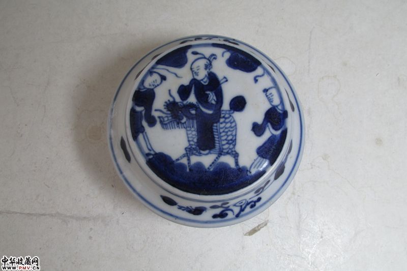 清三代瓷器/乾隆青花/麒麟送子纹印盒