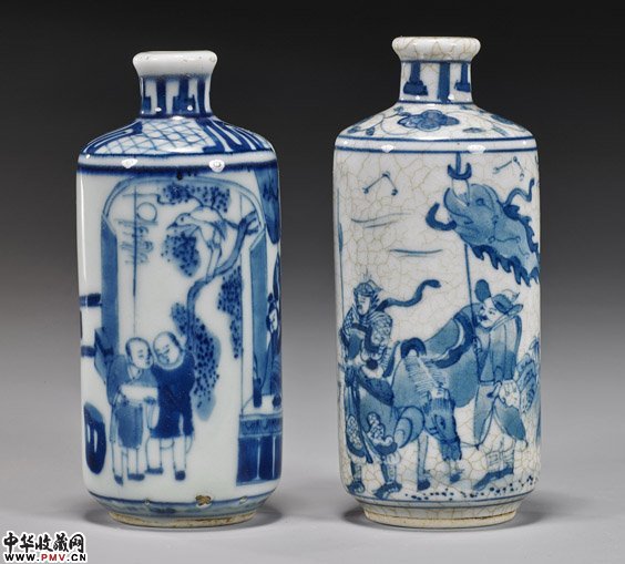 清光绪青花山水鼻烟壶2只
