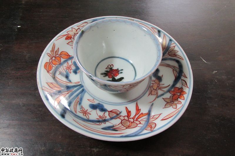 清康熙   青花矾红描金彩杯碟一套