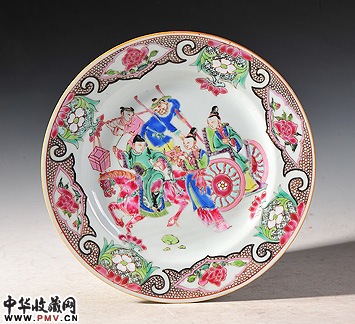 清雍正 粉彩西厢记人物纹盘