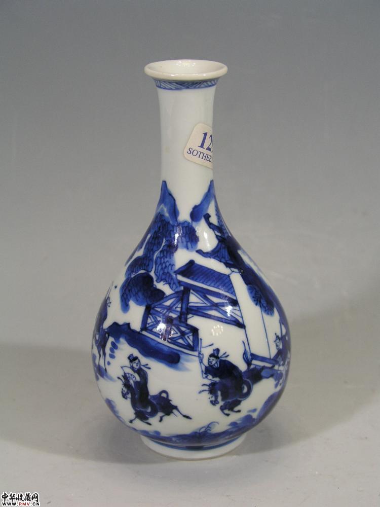 清康熙青花人物纹胆瓶