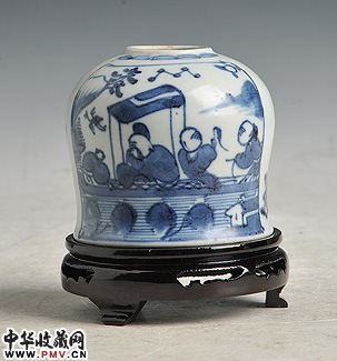 明崇祯 青花开光赤壁赋人物故事诗文小罐