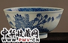 清光绪 青花山水楼阁碗