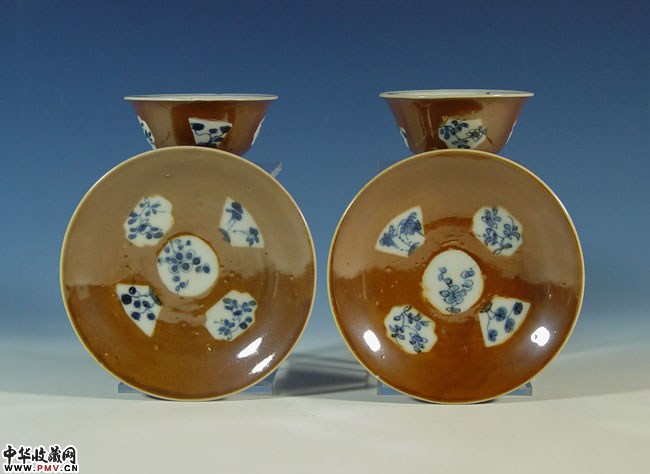 康熙外酱青花茶具两套