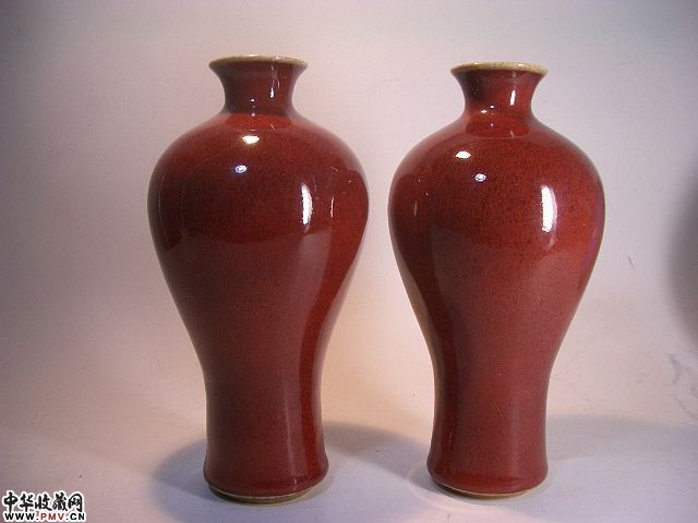 清 铜红釉梅瓶一对
