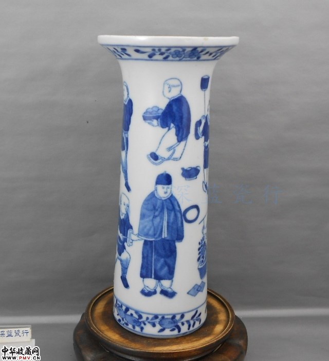 清末青花天桥人物箭筒