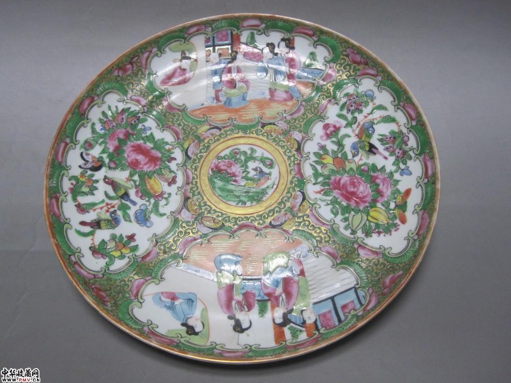 清晚期广彩花鸟人物大盘《已售》