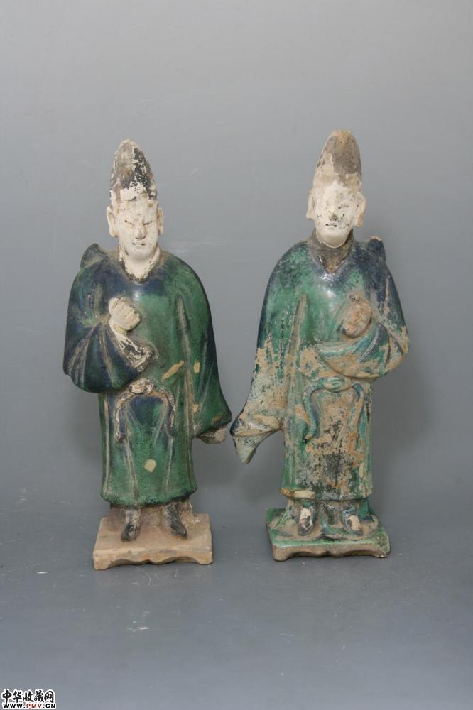 明中期绿釉人物陶俑（一对）