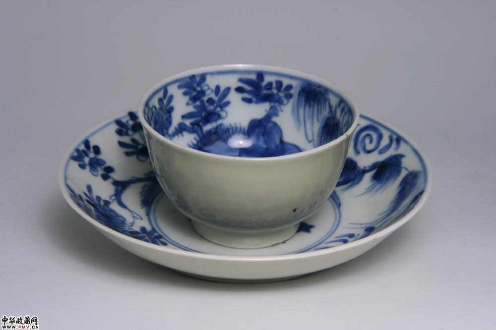 清康熙景德镇窑外冬青釉内青花杯碟（一套）
