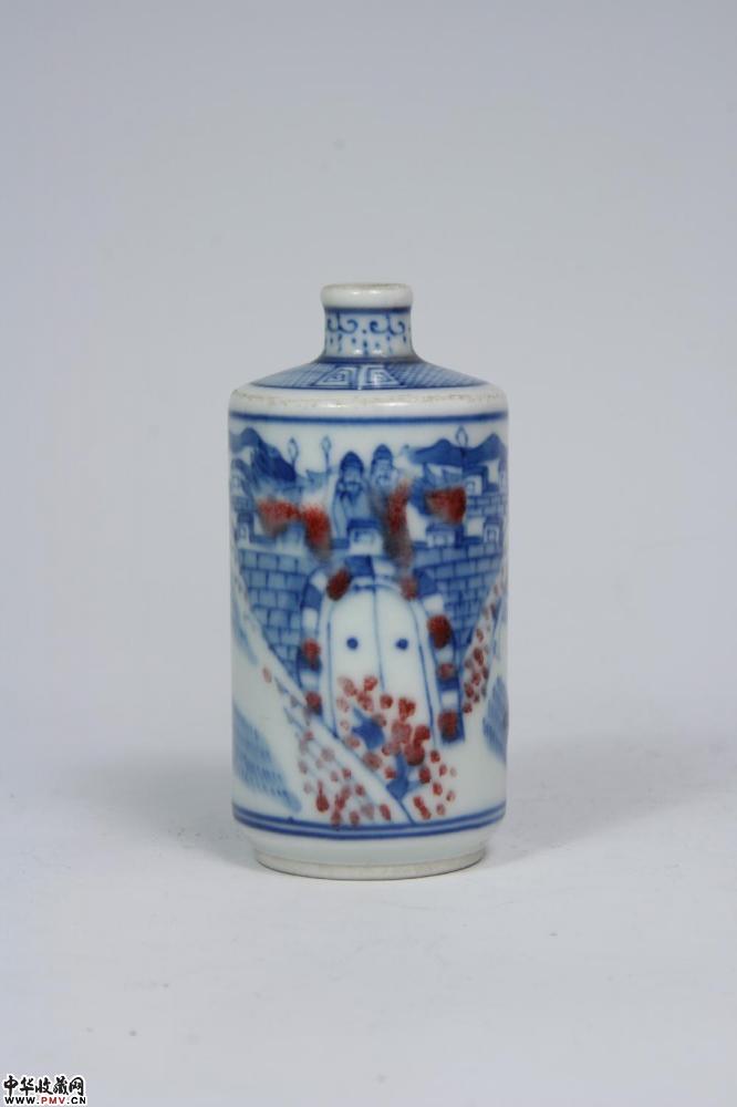 康熙青花釉里红三国故事图鼻烟壶藏家展厅收藏资讯|艺术家|书画家