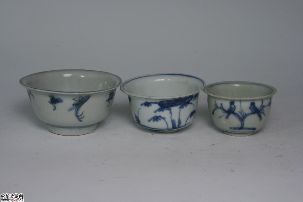 晚明青花杯3只