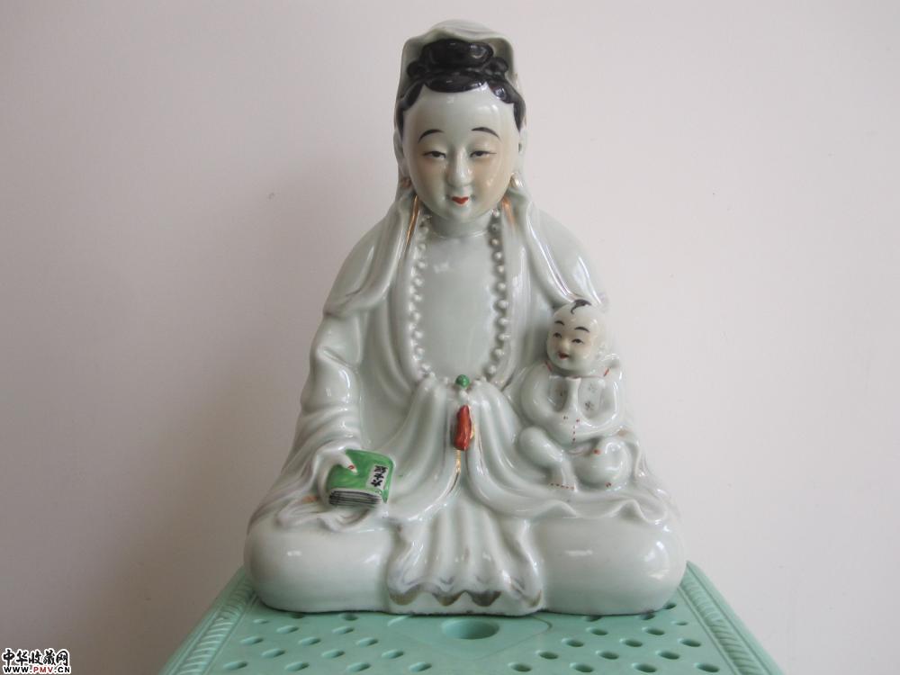 清晚期五彩送子观音塑像
