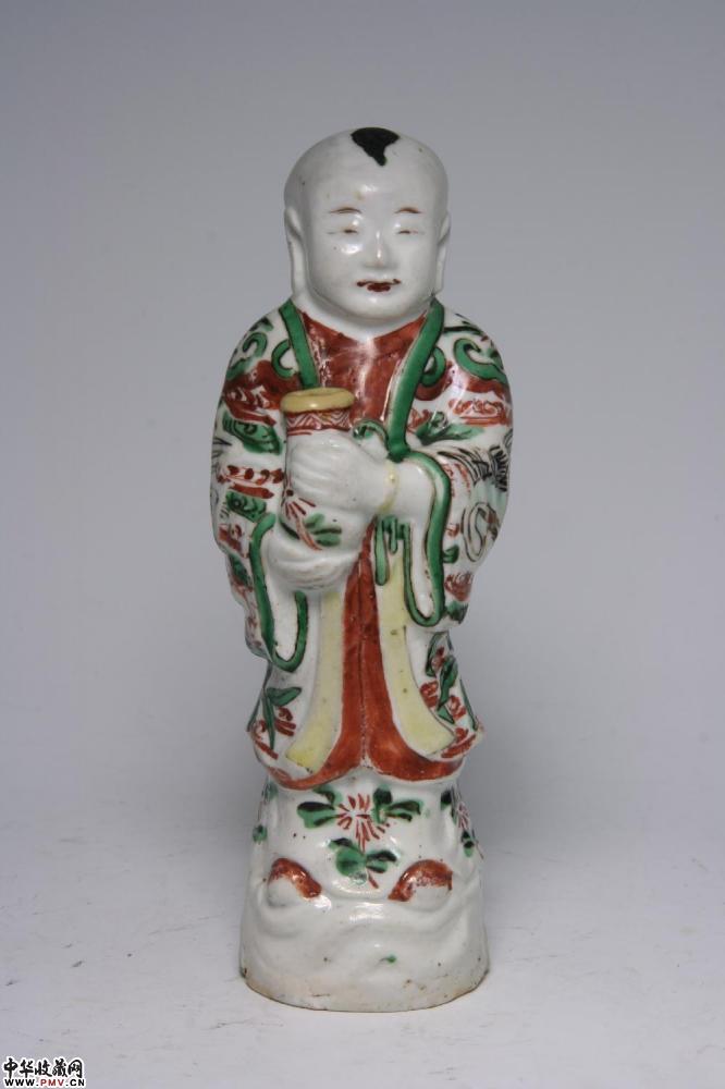 清康熙德化窑五彩执瓶童子塑像