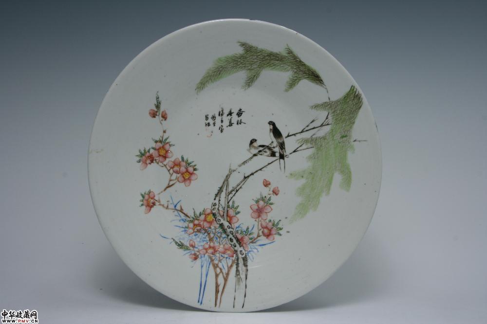 民国景德镇窑粉彩花鸟纹盘