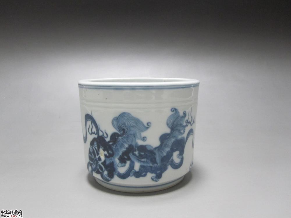 清光绪青花狮子滚绣球笔筒【已售】