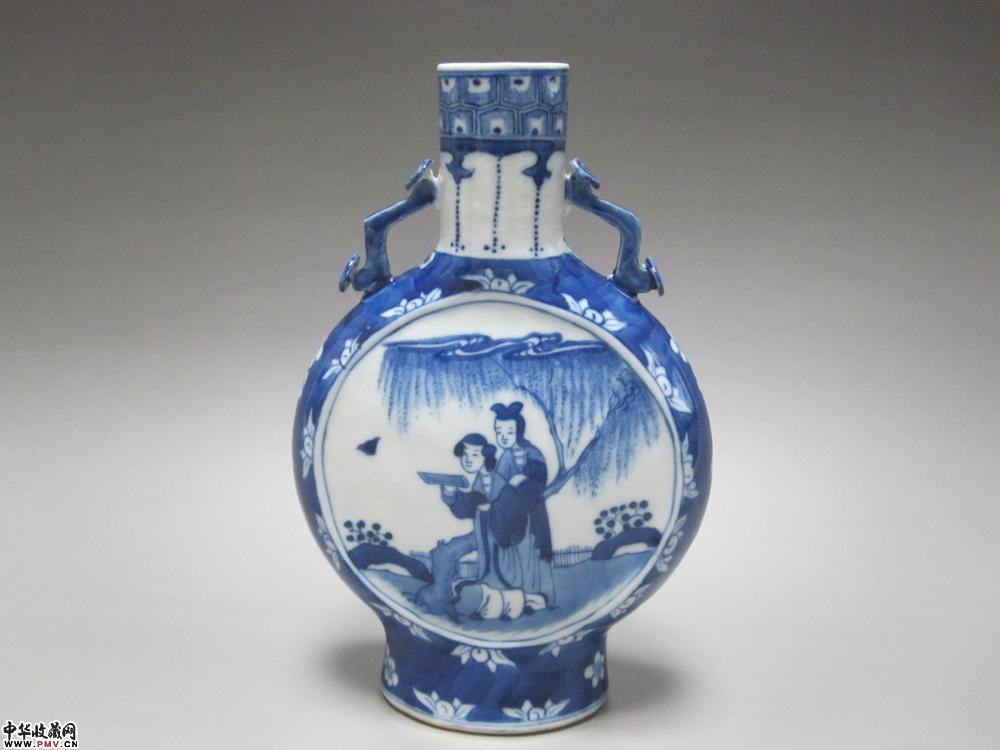 清光绪青花三国人物故事图抱月瓶【已售】