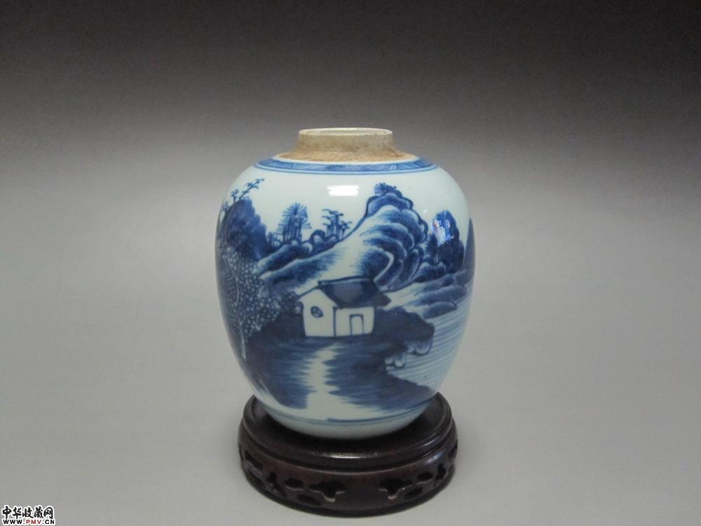 清早期青花山水人物罐【已售】