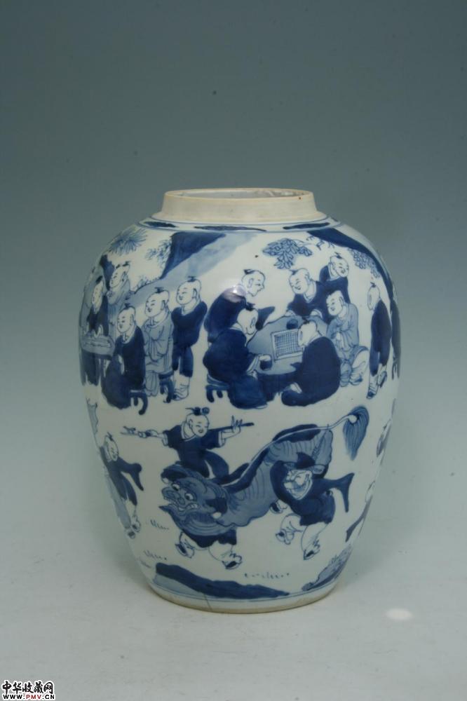 清康熙景德镇窑青花百子图罐