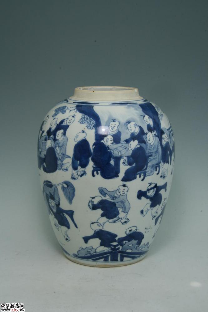 清康熙景德镇窑青花百子图罐