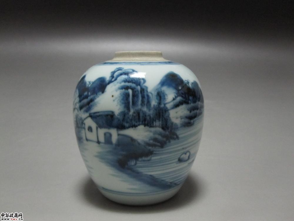 清中期青花山水人物纹罐《已售》