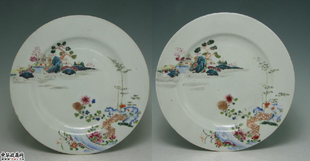 清乾隆景德镇窑粉彩山水纹盘（一对）