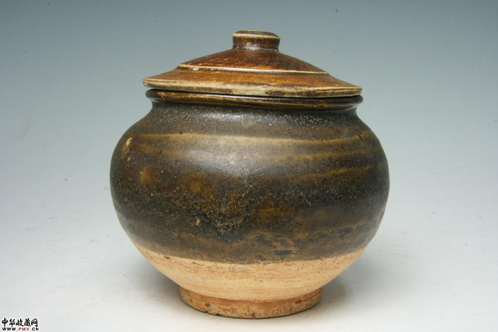 元代酱釉盖罐