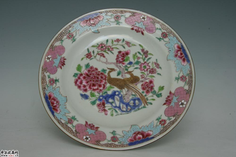 清雍正景德镇窑粉彩雉鸡牡丹纹盘