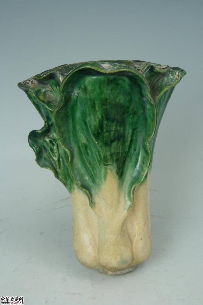 民国素三彩白菜挂瓶