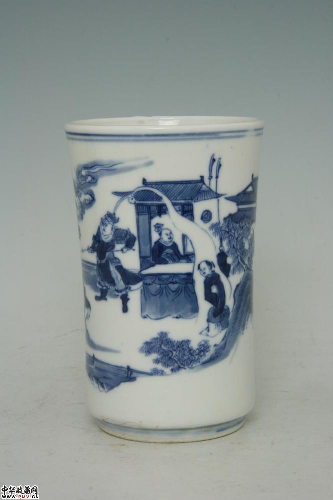 清光绪景德镇窑青花封神榜人物故事纹笔筒