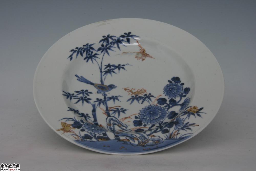 清乾隆景德镇窑青花描金花鸟纹盘