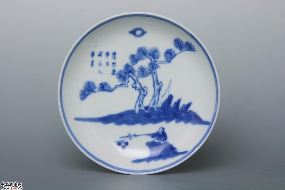 清光绪醴陵窑青花山水人物纹盘