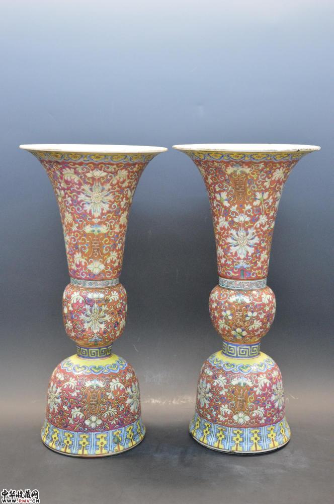 清粉彩花觚（对）
