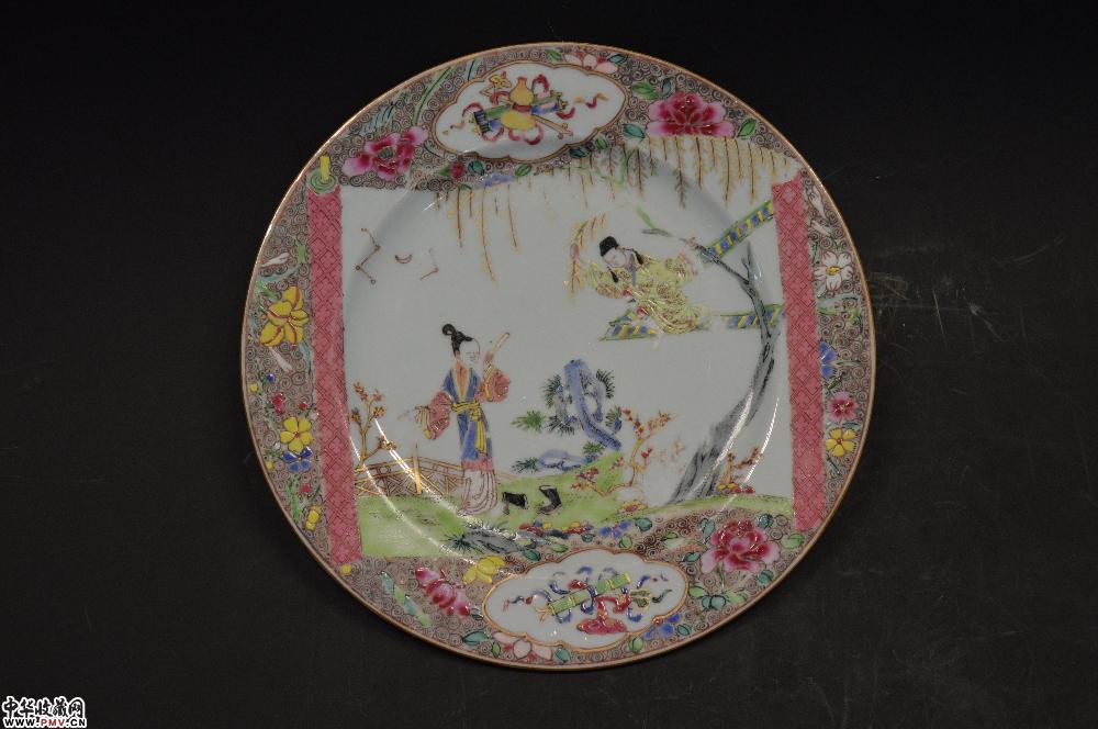 清雍正粉彩西厢人物盘