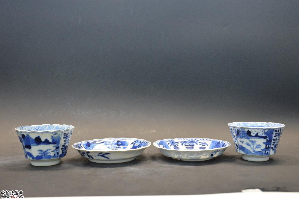 清青花花卉杯（一套四件）