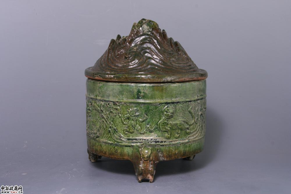 汉代绿釉走兽纹博山炉